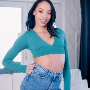 Ebony pornstar Alexis Tae strips naked before hardcore fucking